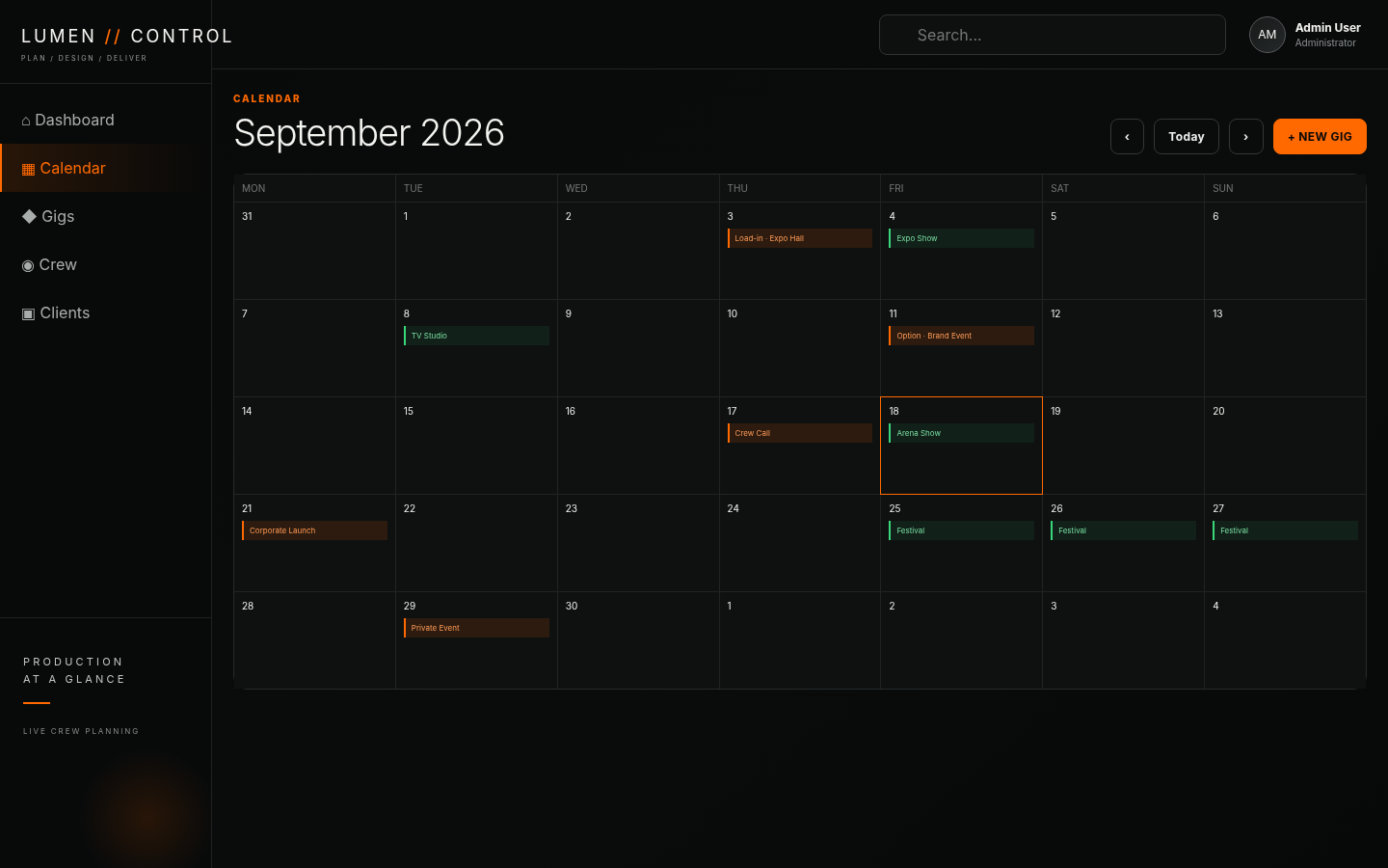 LUMEN CONTROL calendar