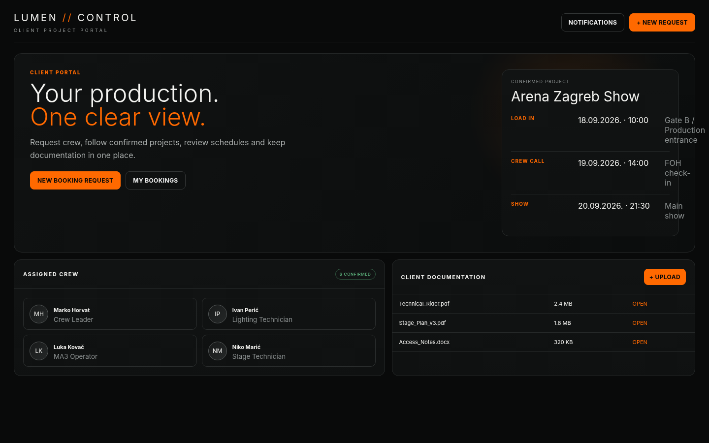 LUMEN CONTROL Client Portal