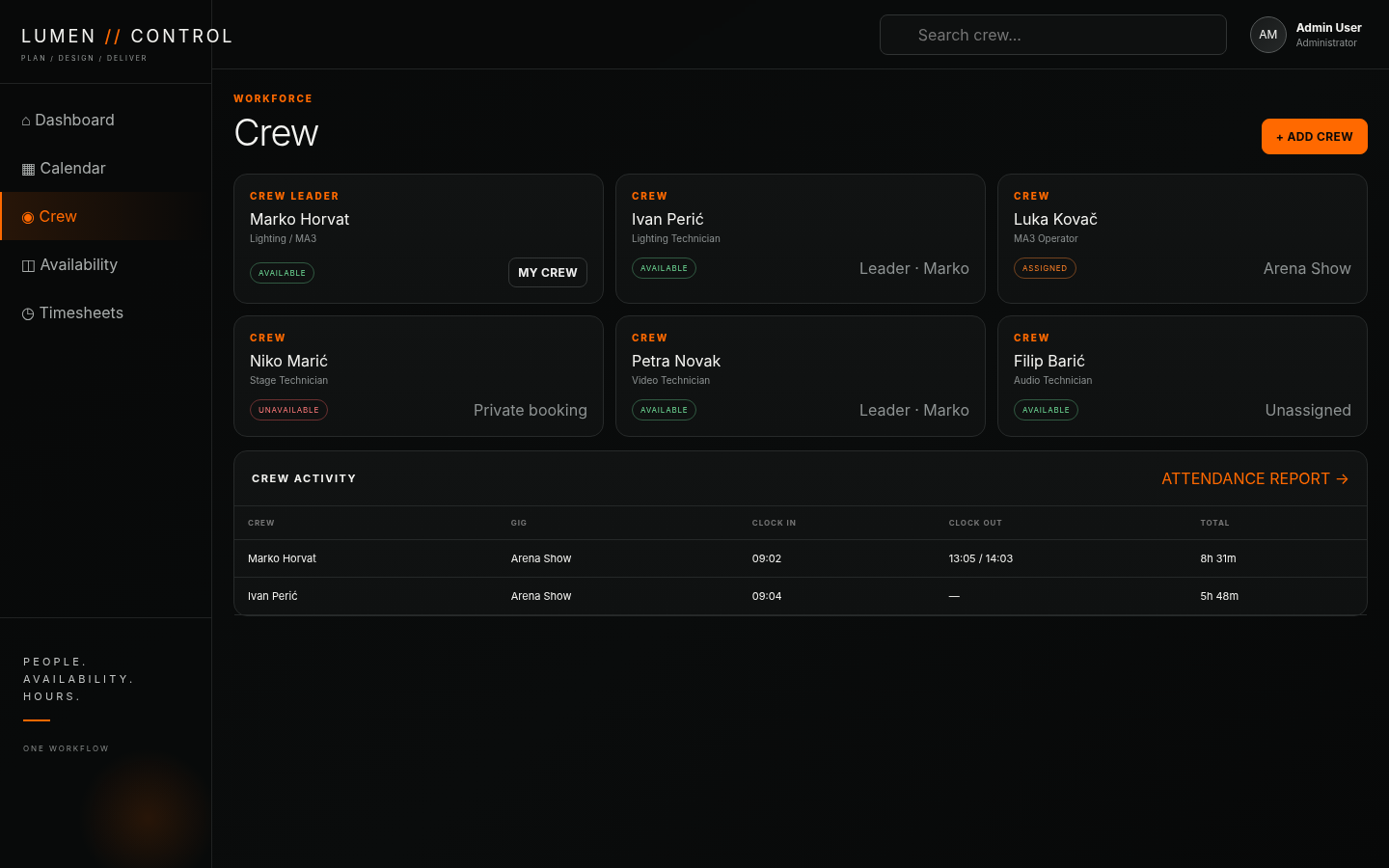 LUMEN CONTROL Crew management